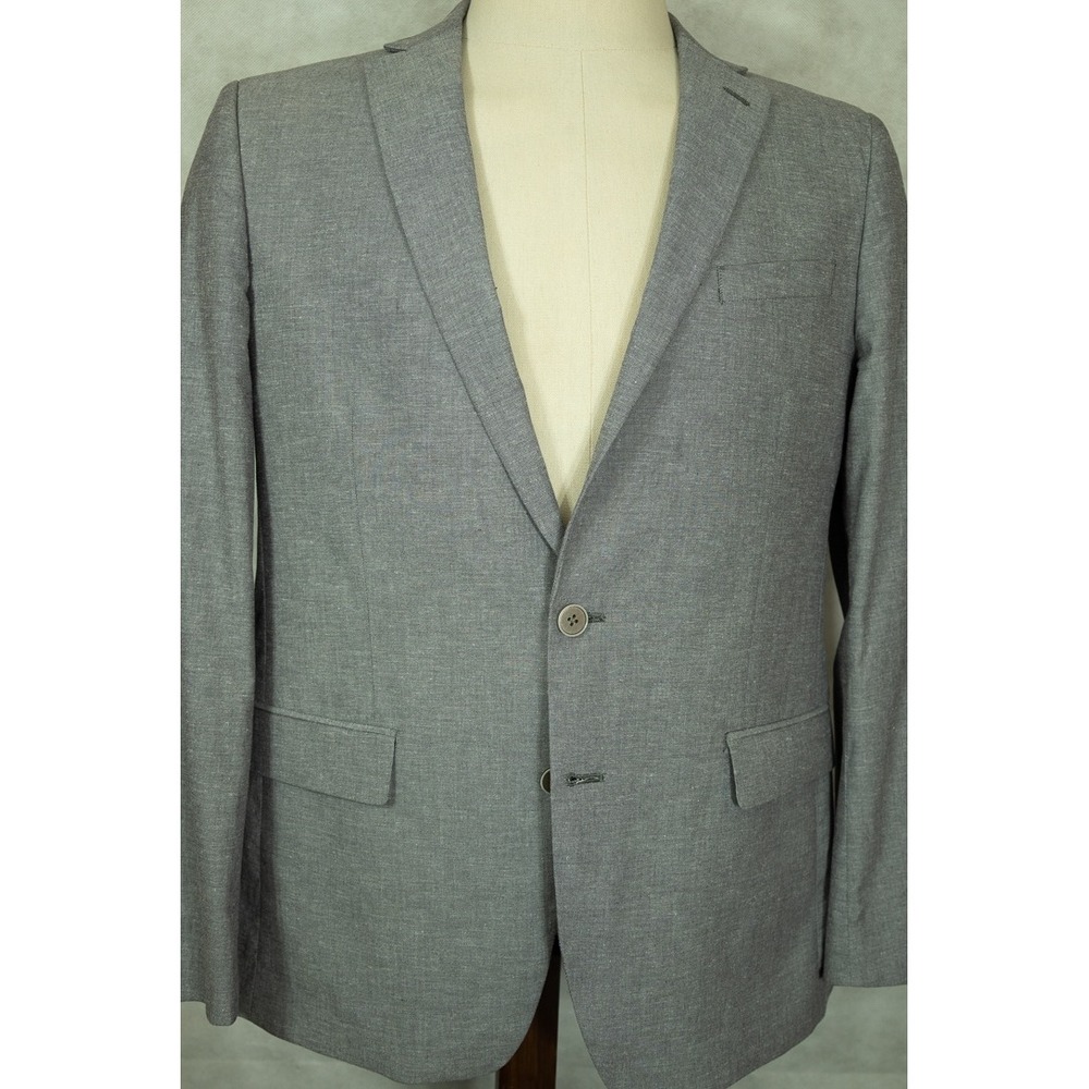 Original Penguin Mens Gray Cotton Linen Blend Blazer Jacket 42R Modern Fit